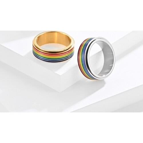 Unisex Stainless Steel Rainbow Ring LGBT Titanium Steel Colorful Rings For Women Men Couple Wedding Lesbian Gay Jewelry Gift