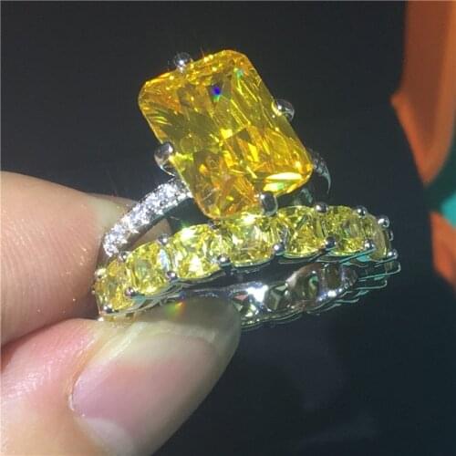 Charm Flower cut 5ct Lab Topaz diamond ring sets 925 Sterling Silver Engagement Wedding Band Rings for women Men Party Jewelry