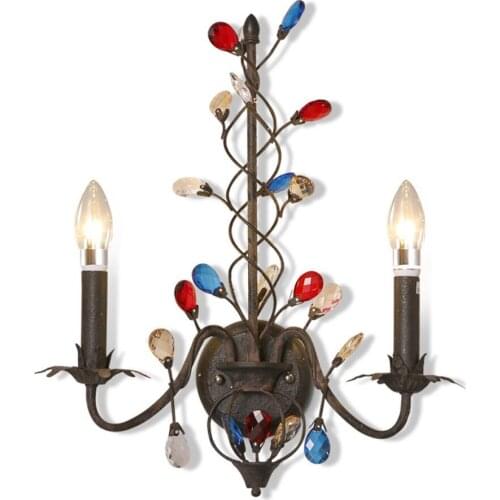 Colorful Crystal Branch Bar Club Wall Lights Tiffany Corridor Wall Sconce Bohemia Retro Bedroom Bedsides Villa Stair Wall Lamp