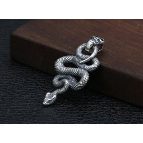 925 sterling silver jewelry personality skull snake snake pendant men and women Thai silver craft popular fashion pendant