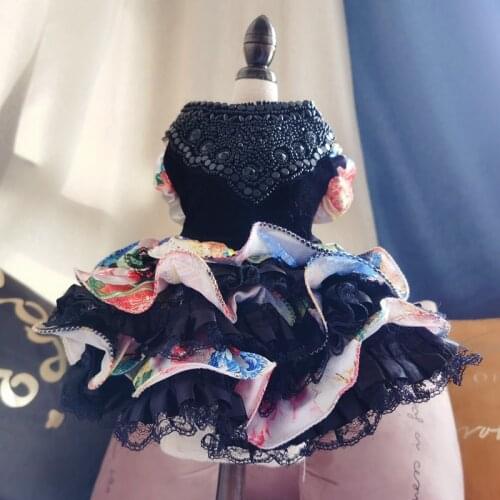 Pet Dog Wedding Dresses Handmade Beading Princess Style Floral Summer Print Lace Skirts For Small Medium Dog Cat Costumes