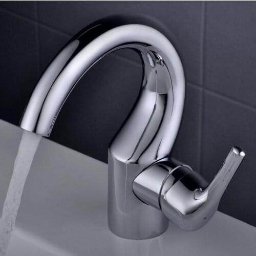 Copper single hole basin faucet chrome plated, Bathroom sink basin faucet mixer water tap, Toilet wash basin faucet hot and cold