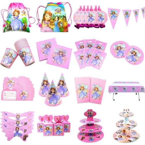 Disney Princess Sofia the First Birthday Theme Party Paper tableware Decoration Set Baby Shower Party Supplies kids birthday set