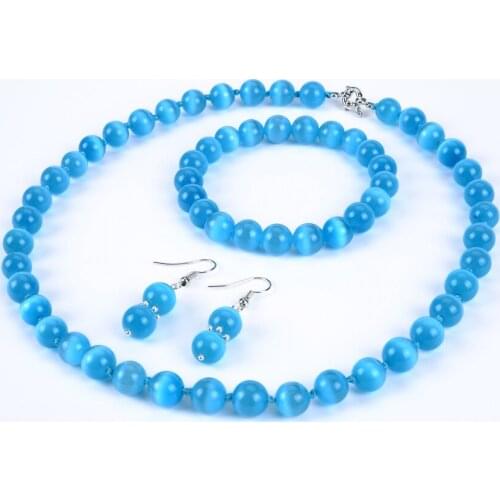 Natural Opal 10mm Blue Bead Set Chain Opal Necklace Bracelet Earrings 10mm Blue Bead Set Chain Female Jewelry Design