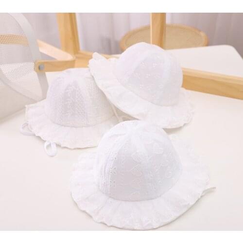Solid Color Baby Bucket Hat Lace Bows Princess Baby Girls Caps Summer Big Brim Sun Hats Outdoor Beach Kids Children Fishman Cap