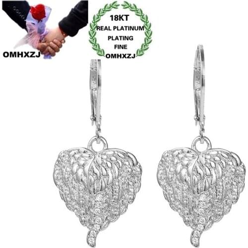 OMHXZJ Wholesale EA646 European Fashion Woman Girl Party Birthday Wedding Gift Heart Angel Wing 18KT White Gold Drop Earrings