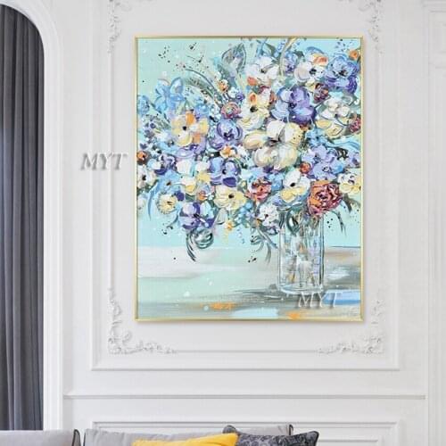Palette Knife Flower Canvas Oil Painting Modern Entrance Decor Floral Paintings Picture Wall Art For Home Quality Showpieces