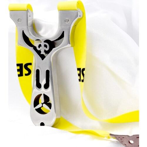 Stainless Steel Bull Head Hollow Pattern Slingshot Set Mud Ball Rubber Band Fast Pressure Professional Outdoor Sports Catapult