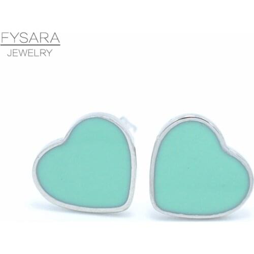FYSARA Luxury Brand Love Heart Earrings For Women Enamel Pink/Green Stud Earrings Wedding Jewelry Stainless Steel Cute Earrings