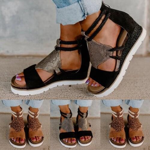 Ladies Sandals Summer Ladies Fashion Casual Slope High Heels Open Toe Fish Mouth Foreign Trade Roman Shoes Large Size