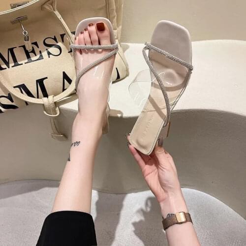 Sexy High Heels Thick with Sandals Women Summer Shoes Women Fashion Open Toe Sandals Riband Slip-On Slides Casual Party Shoes