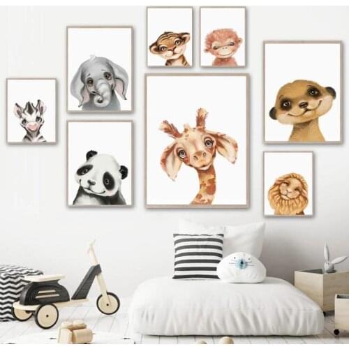 Modern Home Decor Animal Head Panda Tiger Lion Zebra Elephant Giraffe Monkey Wall Art Canvas Painting Nordic Posters And Prints