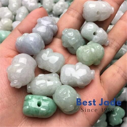 Pig Grade A Glass jade Type A stone ICY Jade Burma Bead hand carved green jadeit Jewelry gift