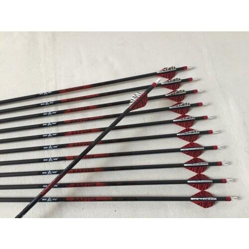 12pcs Archery Carbon Arrow 3K 100grain arrowhead Spine340 ID6.2m plastic arrow vane Explosion-proof for compound bow