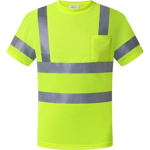 High Visibility Reflective Safety Shirt Safety Clothing Work Reflective Shirt With Pocket Workwear Safety T-shirt Men 7XL