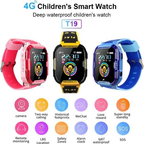 T19 Kids Waterproof Smart Watch GPS WIFI LBS Location Tracker SOS Smart Monitoring Positioning 1.4 Inch Display HD 4G Video Call