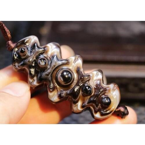 Big Treasure Talisman Energy!!! Mysterious Tibetan Onyx Big Fortune Totem 5 Heaven Eye Carving Pendant Timestown