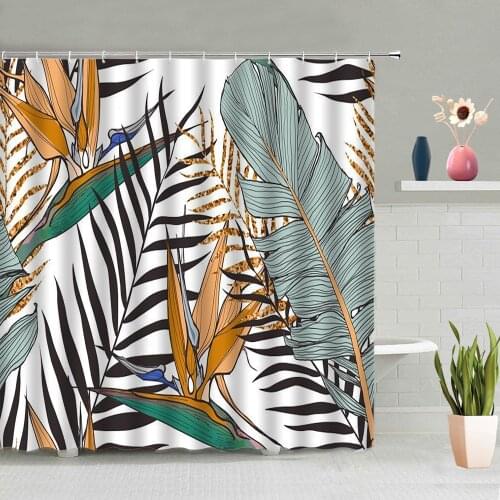 Tropic Natural Green Plant Shower Curtain Cartoon Flower Palm Leaf Scenery Bathroom Hanging Curtains Waterproof Screen Decor Set