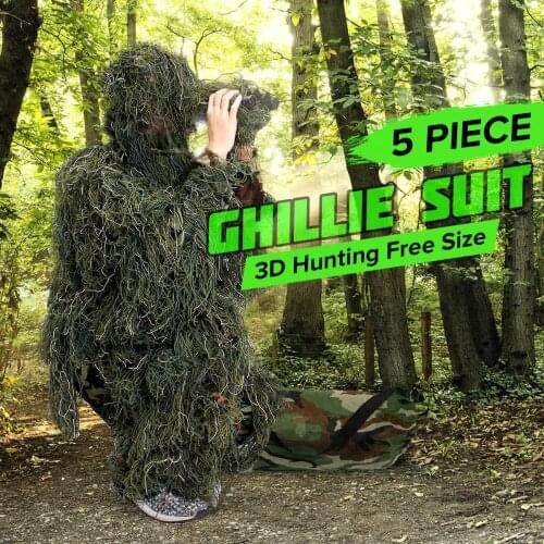 3D Universal Camouflage Hunting Ghillie Suits Woodland Clothes Adjustable Shooting Clothing For Army Military Tactical Sniper