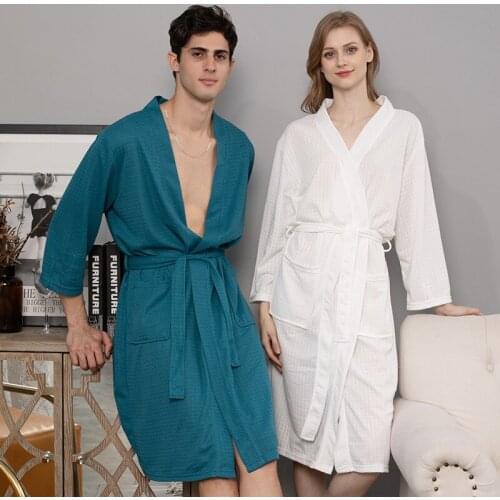 Waffle Bathrobe female cardigan bathrobe thin bathrobe male couples bathrobe summer home bathrobe hotel bathrobe male