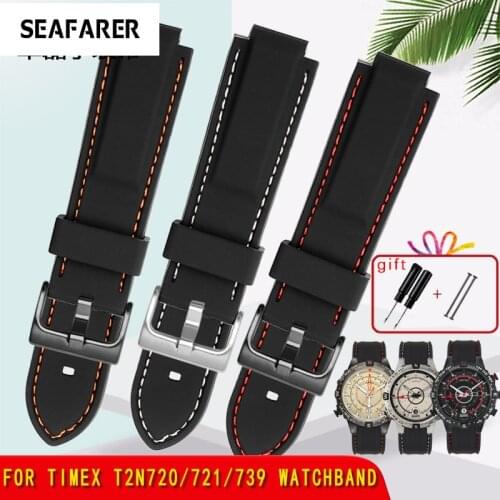 For Mens Timex E-tide Compass T2N720 T2N721 TW2T76300 Waterproof Soft Silicone Rubber Watchband Strap With Tools Screw Pins