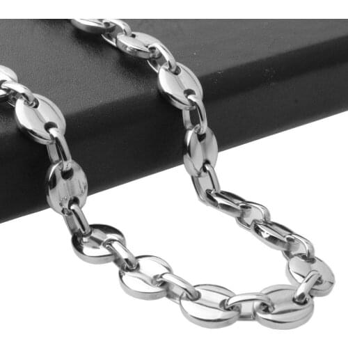 Top Quality Jewelry Necklace Chain for Men Silver Stainless Steel Cofee Bean Link Handmade Necklace Chain 7/9/11mm8"-30"
