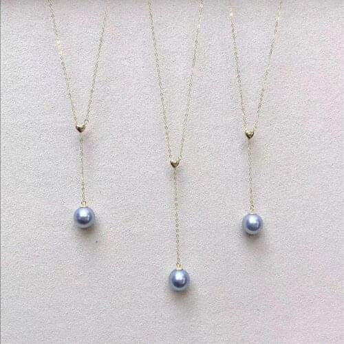 D801 Pearl Necklace Fine Jewelry Solid 18K Gold 8-9mm Fresh Water Gray Pearls Pendants Necklaces for Women Presents