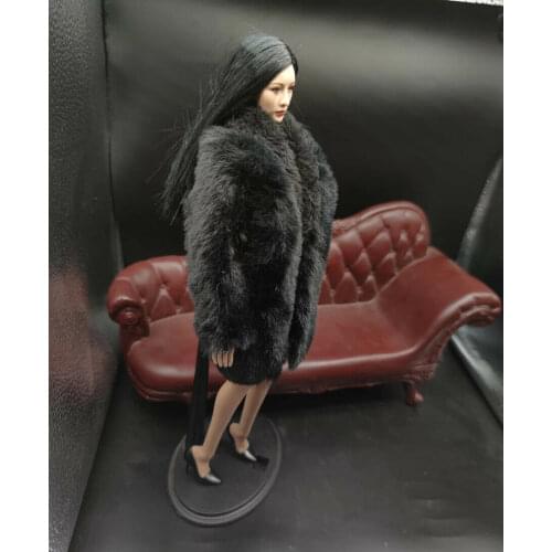 1/6 Scale Female Soldier Black Long Rabbit Fur Coat Model for 12" Action Doll
