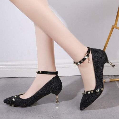 Gold Black Women High Heels Thick Heel T-strap Woman Pumps Latin Dance Shoes Female Wedding Party Shoes W32-06