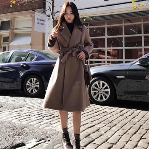Womens windbreaker coat womens medium length thickened wool coat womens new autumn and winter woolen coat women