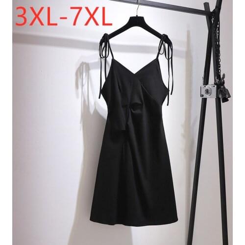 New 2021 Ladies French Summer Plus Size Slip Dress For Women Large Sleeveless Slim Black Camisole Mini Dress 3XL 4XL 5XL 6XL 7XL