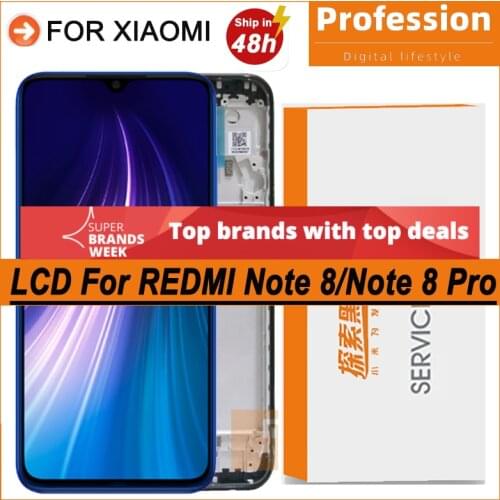 100% Original 6.53'' IPS Display with frame for Xiaomi Redmi Note 8 Pro LCD Touch Screen Note 8 Digitizer Assembly Repair Parts