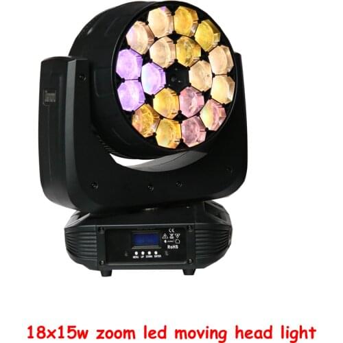 Free Shipping High Brightness 18x15W RGBW 4in1 Big Bee Eye Moving Head Light Beam Zoom Effect Professional DJ Bar Stage Light