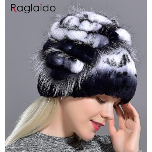 Women Rabbit Fur Hat Winter Warm fashion Lady Beanie Hat fox fur hats Handmade knitted hat headwear gorro Caps LQ11143