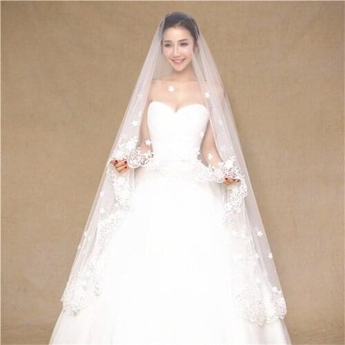 2021 Bridal Blusher Veils 3M Long 1 Tier Wedding Veil Mantilla Mariage Accessories Veu De Noiva With Lace Flowers