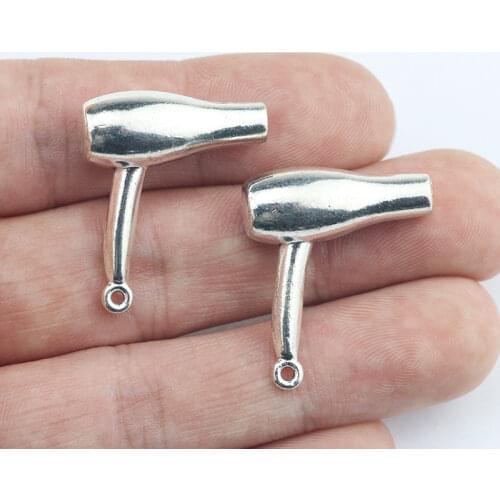 Newest 4Pieces 26*23mm Zinc Alloy Antique Silver Color Hair Dryer Charms Earrings Pendant Accessory For DIY Jewelry Handcraft