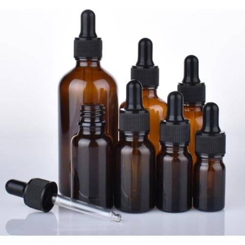 5Pcs 5 10 20 50 100ml Essential Oil Amber Glass Dropper Bottles Sample Vials Perfume Empty Refillable Jars Cosmetic Container