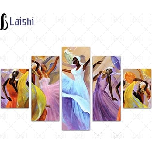 5pcs New Year Gift Modern abstract African dancers Diamond Painting Full Square round Diamond Embroidery Diamond Cross Stitch
