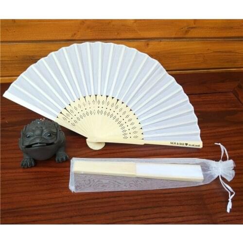 50pcs Bridal Silk Hand Fan with Organza Bag Craft Fan Wedding Bridal Shower Favor Party Gift