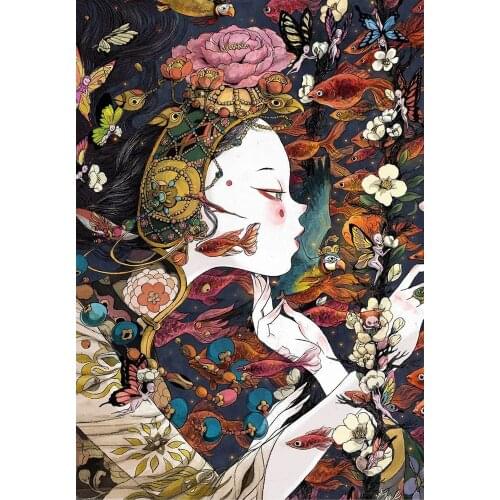 5D DIY Diamond Painting Cross Stitch "Japanese Girl Hand-painted" Full Square/Round Mosaic Embroidery DIY Home Decoration Gift