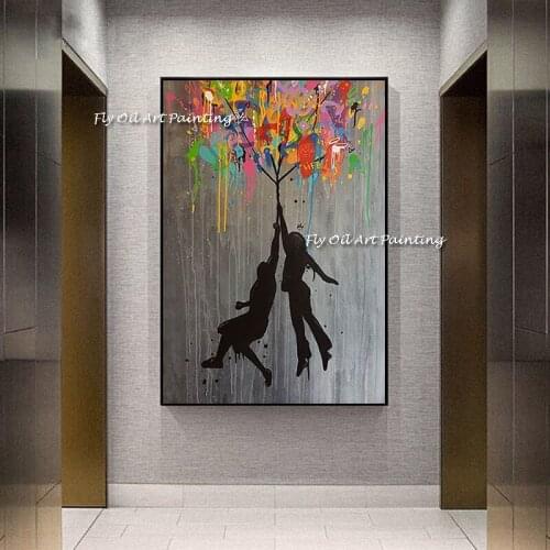 Abstract Handmade Oil painting Graffiti Modern Street Art Banksy Balloon Girl Cuadros Wall Art Picture for Living Room