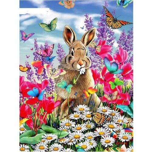 Flower blossom diamond painting rabbit animals rhinestone embroidery picture mosaic poster dimond art drawing wall sticker decor