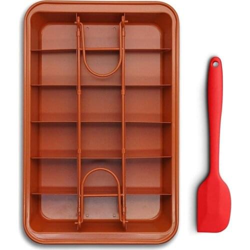 Non-Stick Brownie Pan with Dividers Silicone Spatula,Rectangle Bakeware with Removable Bottom,Slicer Brownie Cake Tray