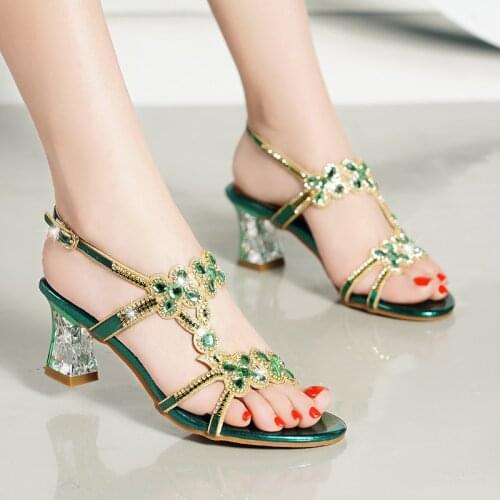 Shoes On Heels Designer Sandals Women Summer New 2021 Luxury The Crystal Drill Fashion Sexy Open-Toed Casual Black Pumps Coarse