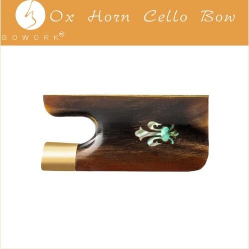 BOWORK Yellow OX Horn Cello Bow Frog Fleur-de-lis Inlay Cello Replacement Cello Bow Parts For Cellist