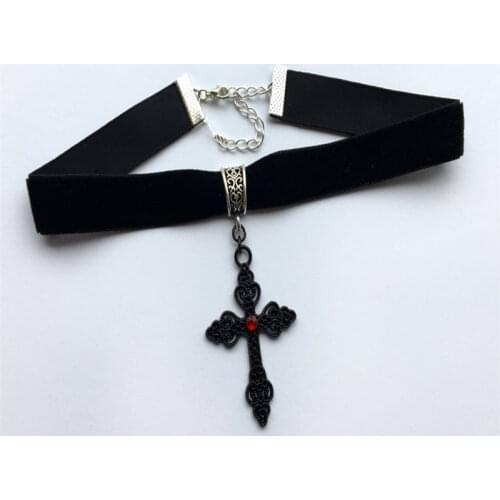 Black Velvet Choker with Gothic Cross Goth Ornate Jewelry Valentines Gift