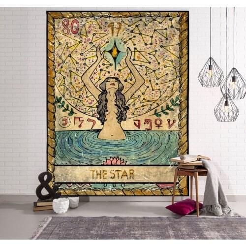 Color Tarot Card Hanging Cloth Horoscope Canvas Sun Stars Moon Bedroom Living Room Tapestry Indian Blanket Background Fabric Dec