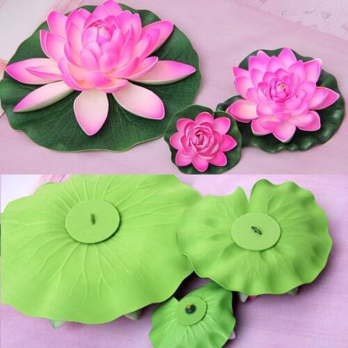 Artificial fake Lotus flowers leaf Pond flower Water Lily Floating Pool fish tank flowers Plants Wedding Decoration