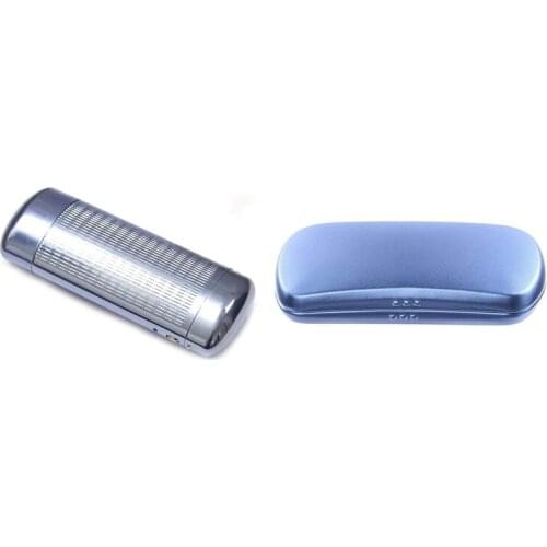 2 Pcs Aluminum Glasses Case Hard Shell Spectacles Box for Small and Medium Frames, Silver & Blue