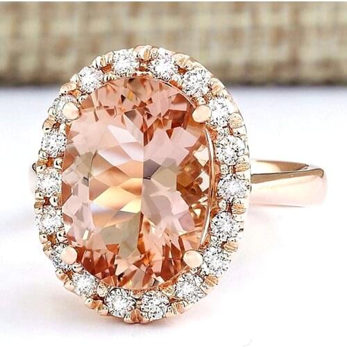 Luxury Oval gemstones champagne crystal zircon diamonds rings for women 18k rose gold color jewelry bijoux bague party accessory